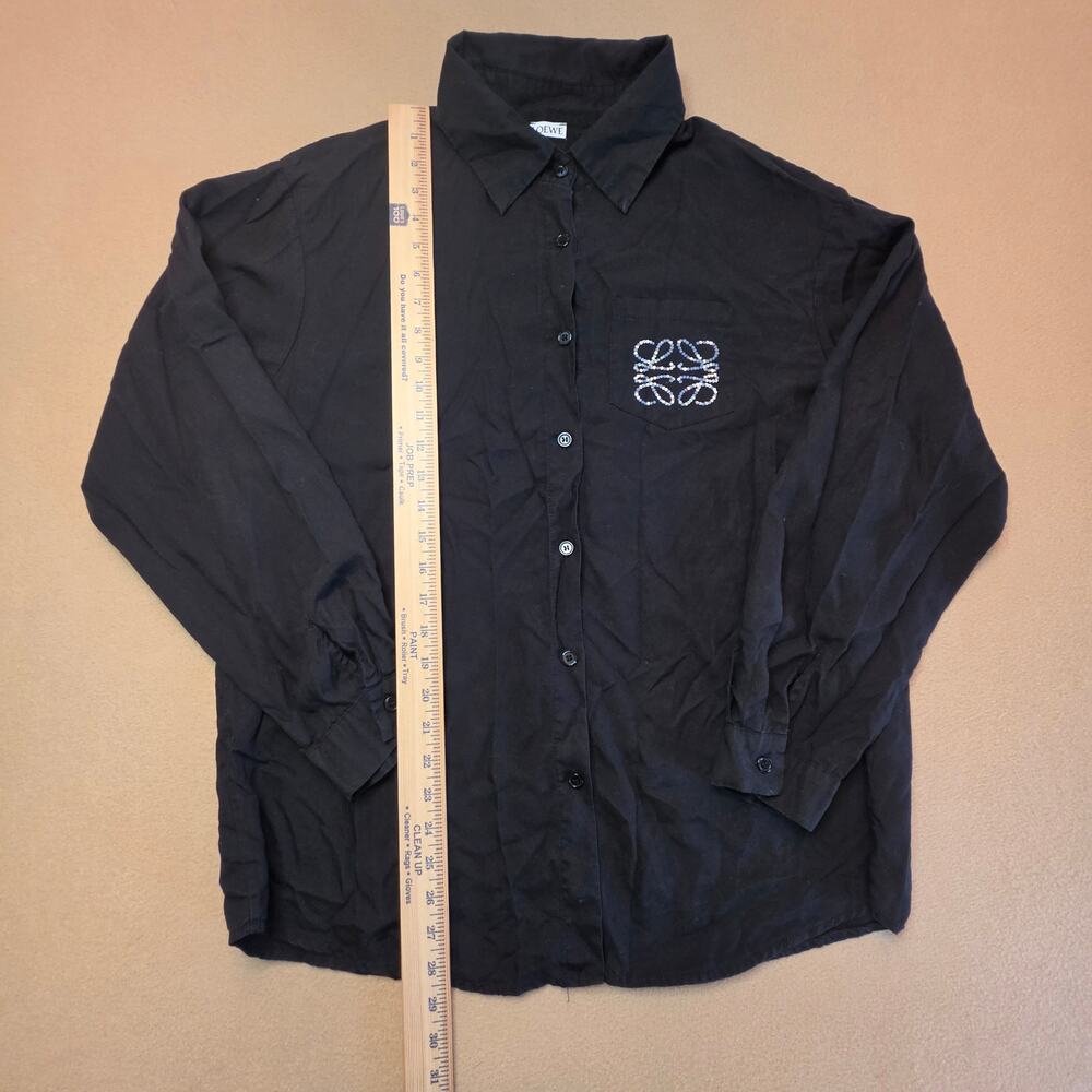 Loewe H6199590PC Black Cotton Anagram Rhinestone Button Shirt Sz Medium FLAWED - Picture 7 of 13